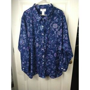 Main Street Blues Floral Print Button Down Shirt Long  Sleeves Size 3X Casual